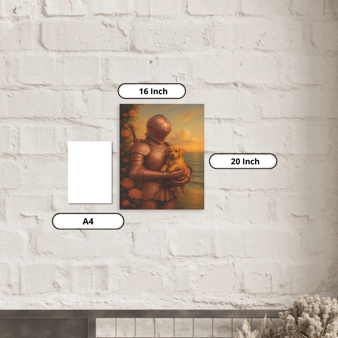 Aluminum Print -Female Knight with Puppy