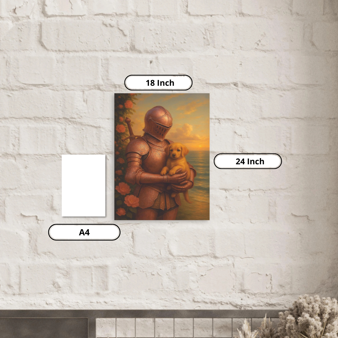 Aluminum Print -Female Knight with Puppy